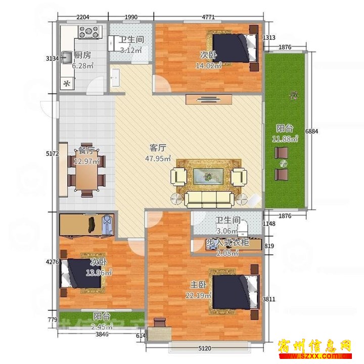 御璟兰庭纯东边户121平精装修3室2卫95万急售好楼层